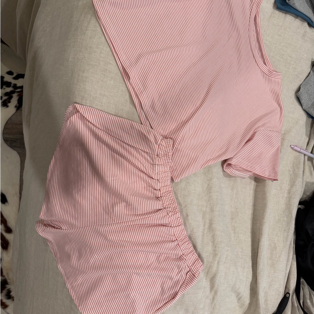 Pink Striped Tank and Shorts Set